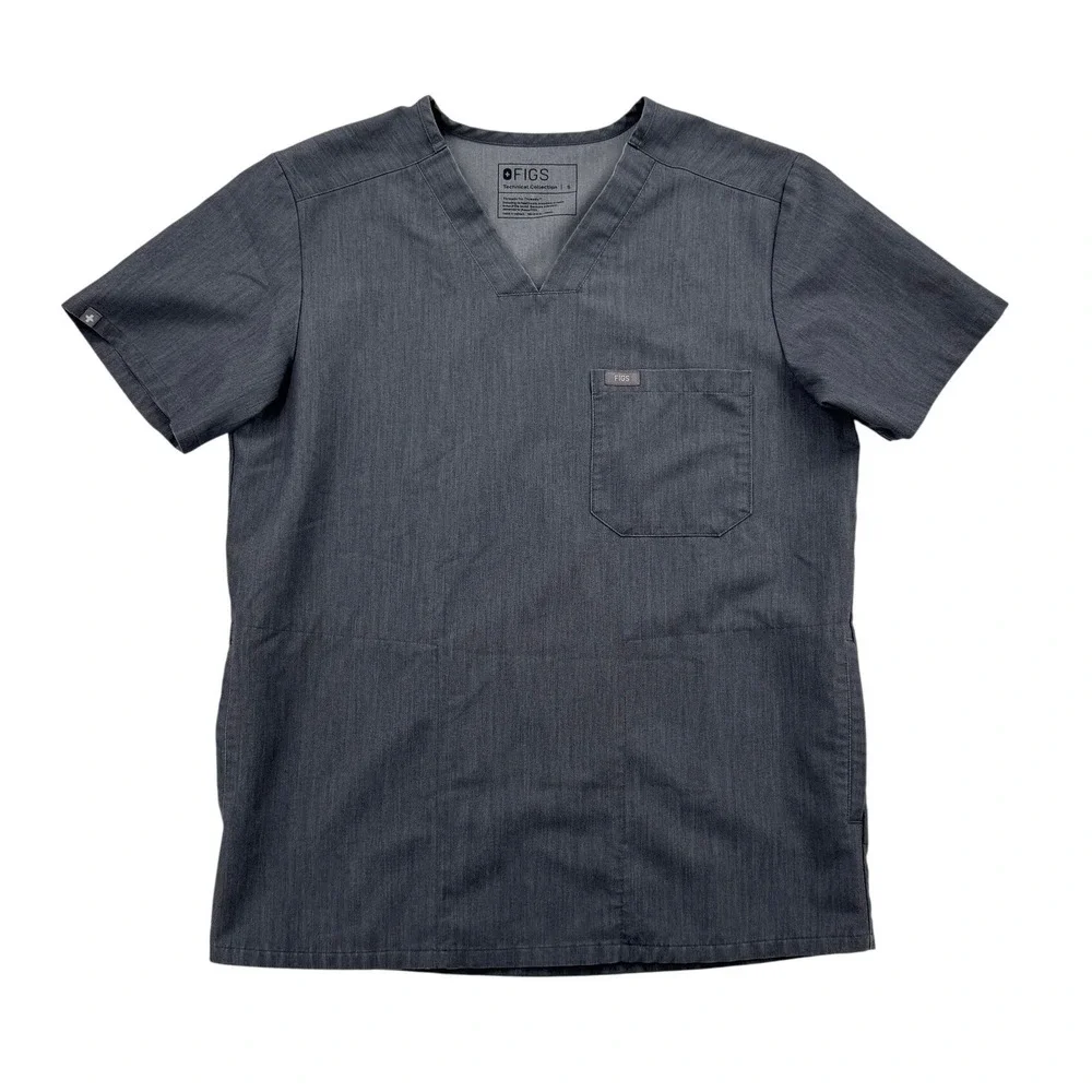 FIGS Scrub Top Men Small Gray Excellent Leon V-Neck Technical TW3000 Pocket